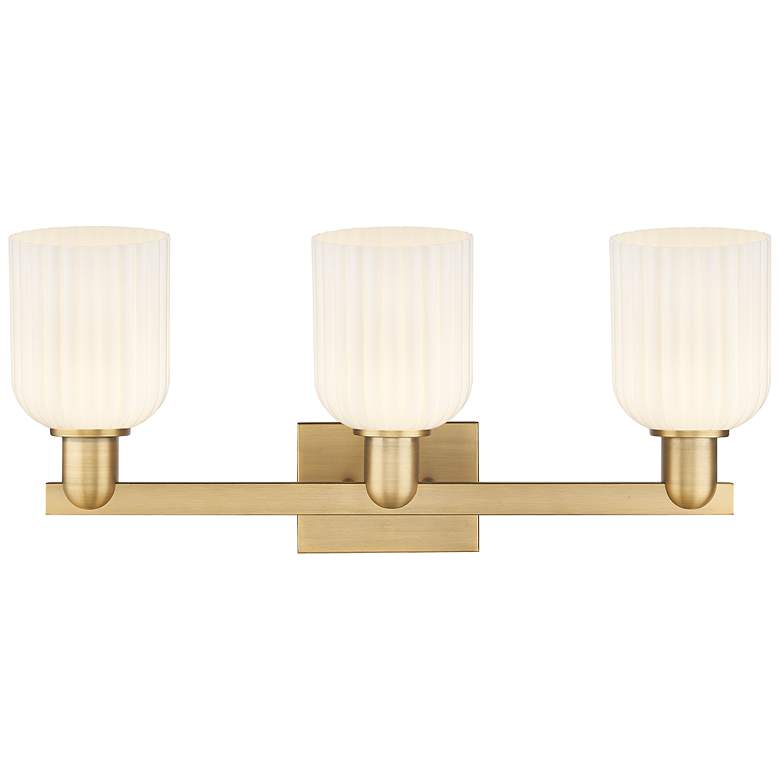 Image 2 Downtown Bridal Veil 24"W Brass Vanity Light w/ White Swirl Shade more views