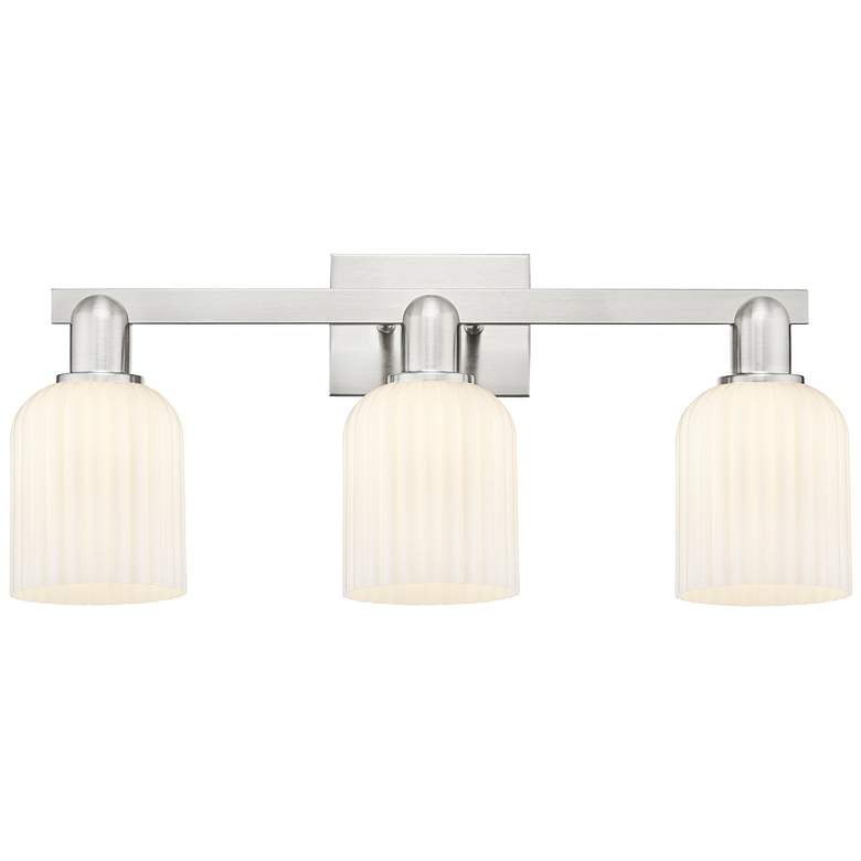 Image 1 Downtown Bridal Veil 24"W Satin Nickel Vanity Light w/ White Swirl Shade