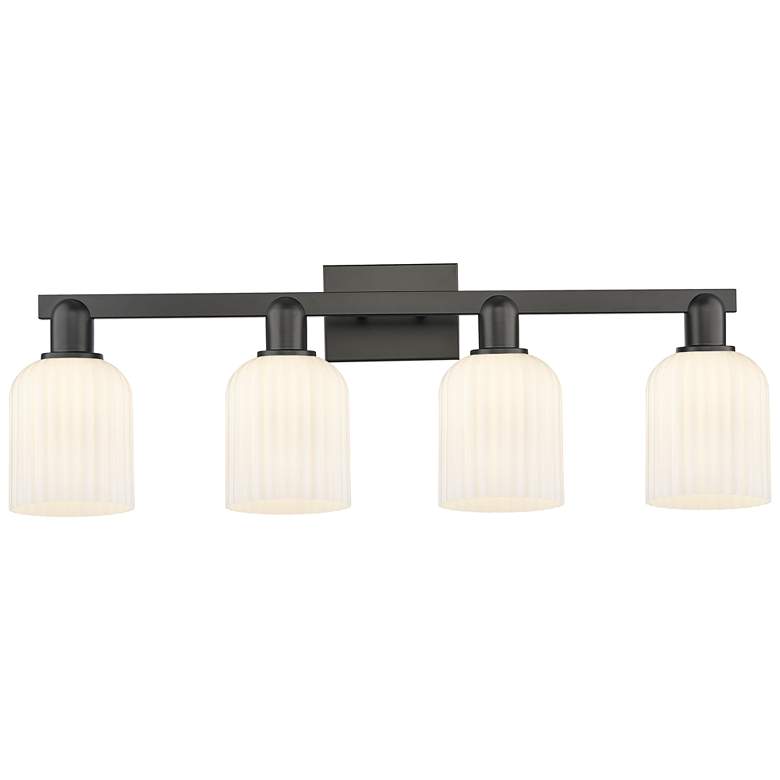 Image 1 Downtown Bridal Veil 32"W Black Vanity Light w/ White Swirl Shade