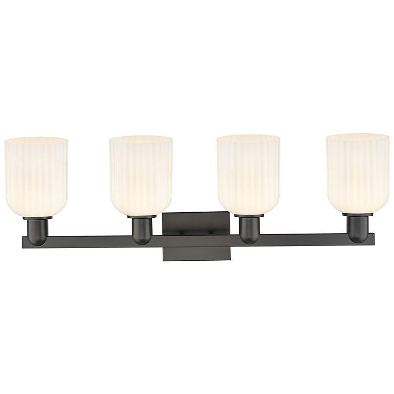 Image 2 Downtown Bridal Veil 32"W Black Vanity Light w/ White Swirl Shade more views