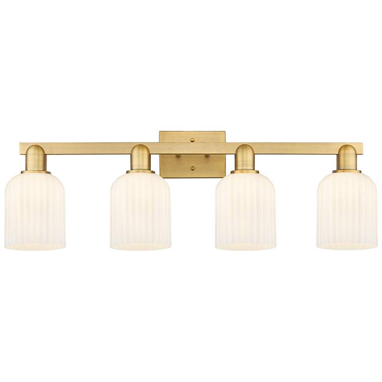 Image 1 Downtown Bridal Veil 32"W Brass Vanity Light w/ White Swirl Shade