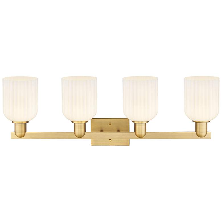 Image 2 Downtown Bridal Veil 32"W Brass Vanity Light w/ White Swirl Shade more views