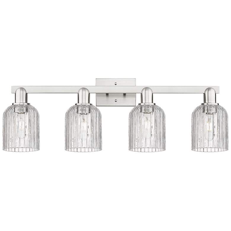 Image 1 Downtown Bridal Veil 32"W Satin Nickel Vanity Light w/ Clear Swirl Shade