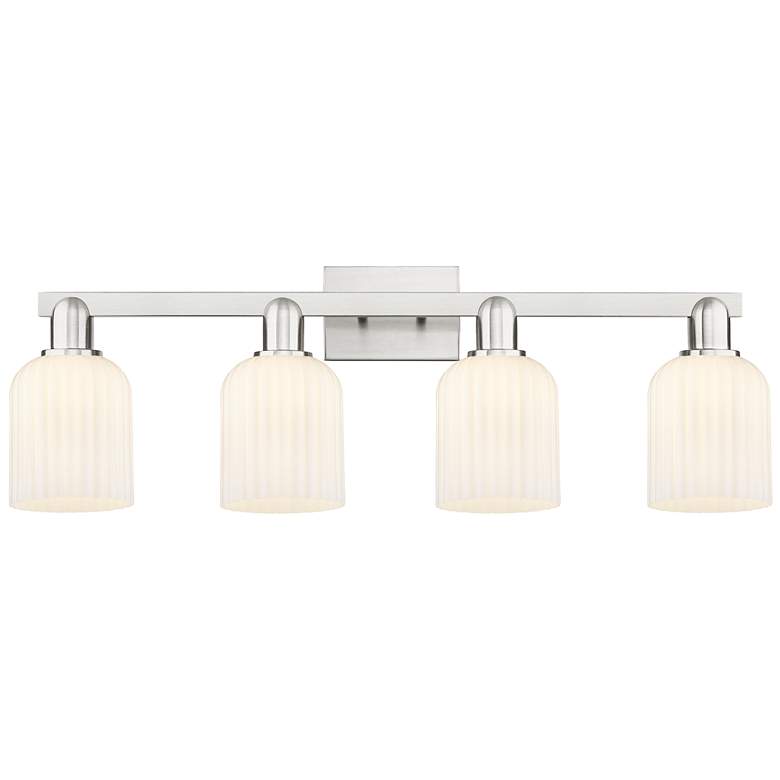 Image 1 Downtown Bridal Veil 32"W Satin Nickel Vanity Light w/ White Swirl Shade