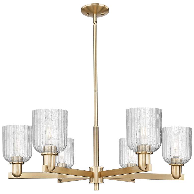 Image 1 Downtown Bridal Veil 35"W 6 Light Bronze Chandelier w/ Seedy Swirl Shade