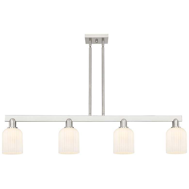 Image 1 Downtown Bridal Veil 48"W Satin Nickel Island Light w/ White Swirl Shade