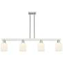 1_Downtown Bridal Veil 48"W Satin Nickel Island Light w/ White Swirl Shade