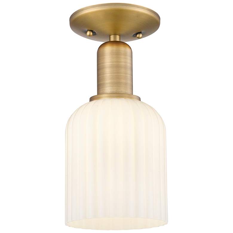 Image 1 Downtown Bridal Veil 5"W Brass Semi Flush Mount w/ White Swirl Shade