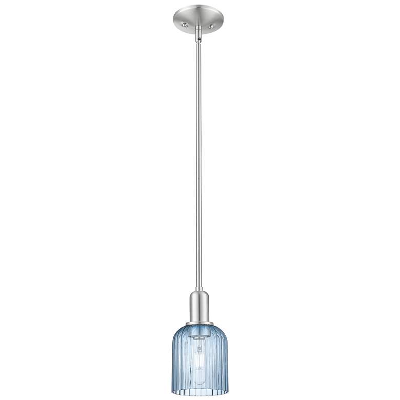 Image 1 Downtown Bridal Veil 5"W Satin Nickel Mini Pendant w/ Blue Swirl Shade