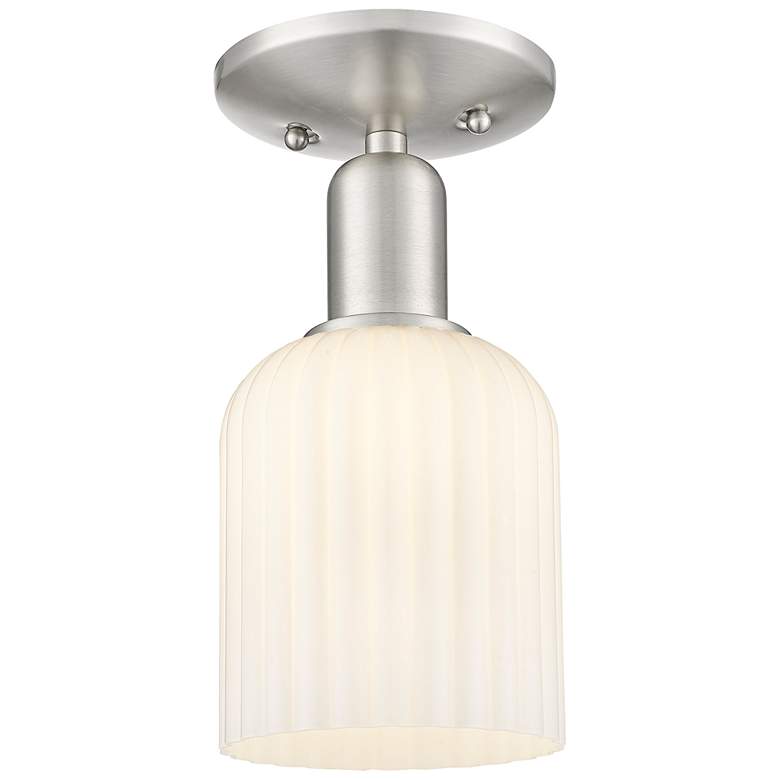 Image 1 Downtown Bridal Veil 5"W Satin Nickel Semi-Flush w/ White Swirl Shade