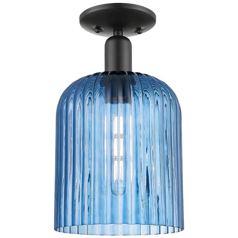 Image 1 Downtown Bridal Veil 8"W Black Semi Flush Mount w/ Blue Swirl Shade