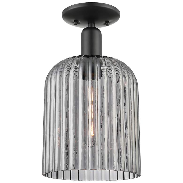 Image 1 Downtown Bridal Veil 8"W Black Semi Flush Mount w/ Smoke Swirl Shade