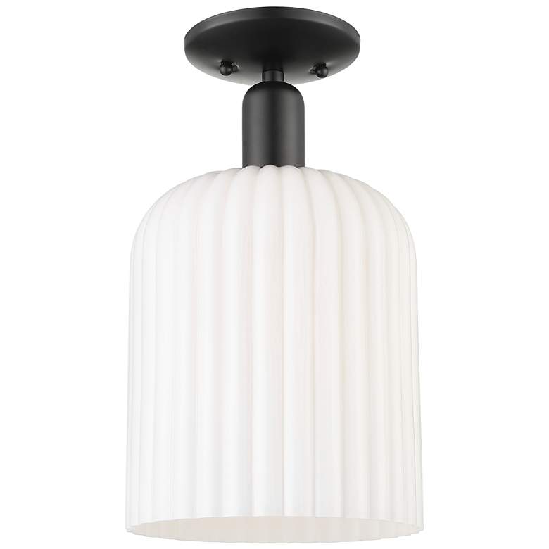 Image 1 Downtown Bridal Veil 8"W Black Semi Flush Mount w/ White Swirl Shade