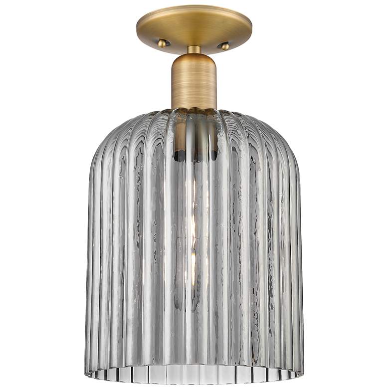 Image 1 Downtown Bridal Veil 8"W Brass Semi Flush Mount w/ Smoke Swirl Shade