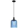 1_Downtown Bridal Veil 8"W Cord Black Mini Pendant w/ Blue Swirl Shade