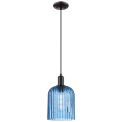 Downtown Bridal Veil 8"W Cord Black Mini Pendant w/ Blue Swirl Shade