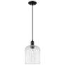 1_Downtown Bridal Veil 8"W Cord Black Mini Pendant w/ Clear Swirl Shade