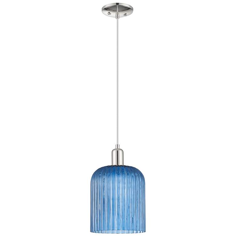 Image 1 Downtown Bridal Veil 8"W Cord Nickel Mini Pendant w/ Blue Swirl Shade