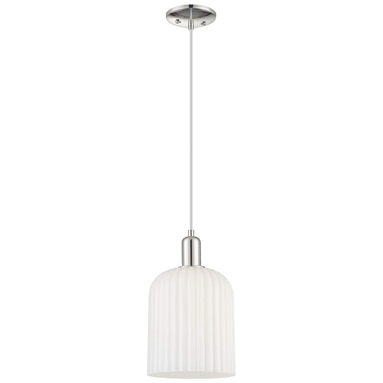 Image 1 Downtown Bridal Veil 8"W Cord Nickel Mini Pendant w/ White Swirl Shade