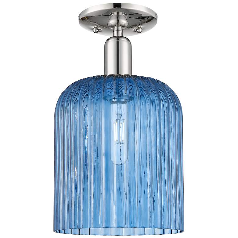 Image 1 Downtown Bridal Veil 8"W Nickel Semi Flush Mount w/ Blue Swirl Shade