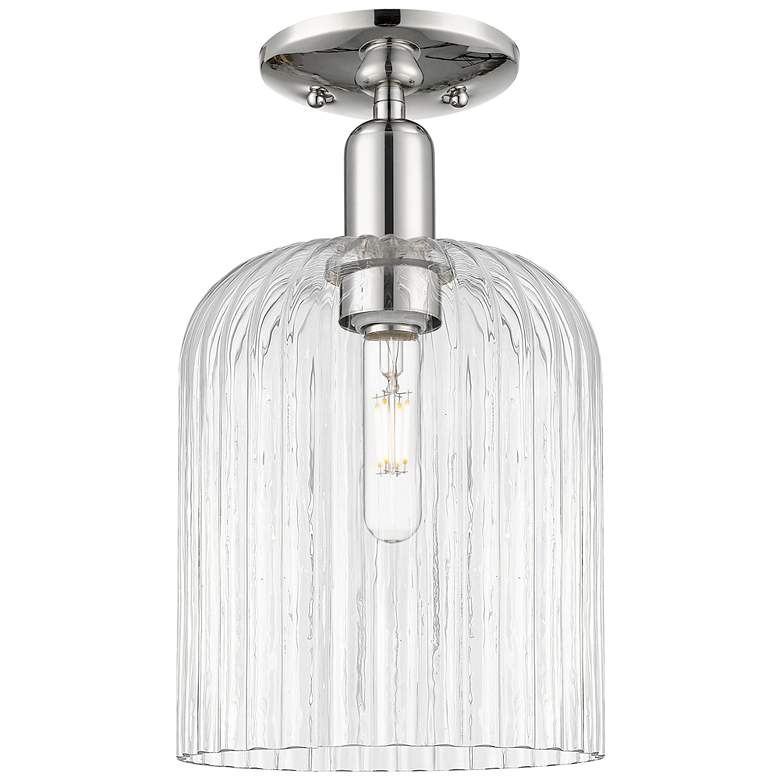Image 1 Downtown Bridal Veil 8"W Nickel Semi Flush Mount w/ Clear Swirl Shade