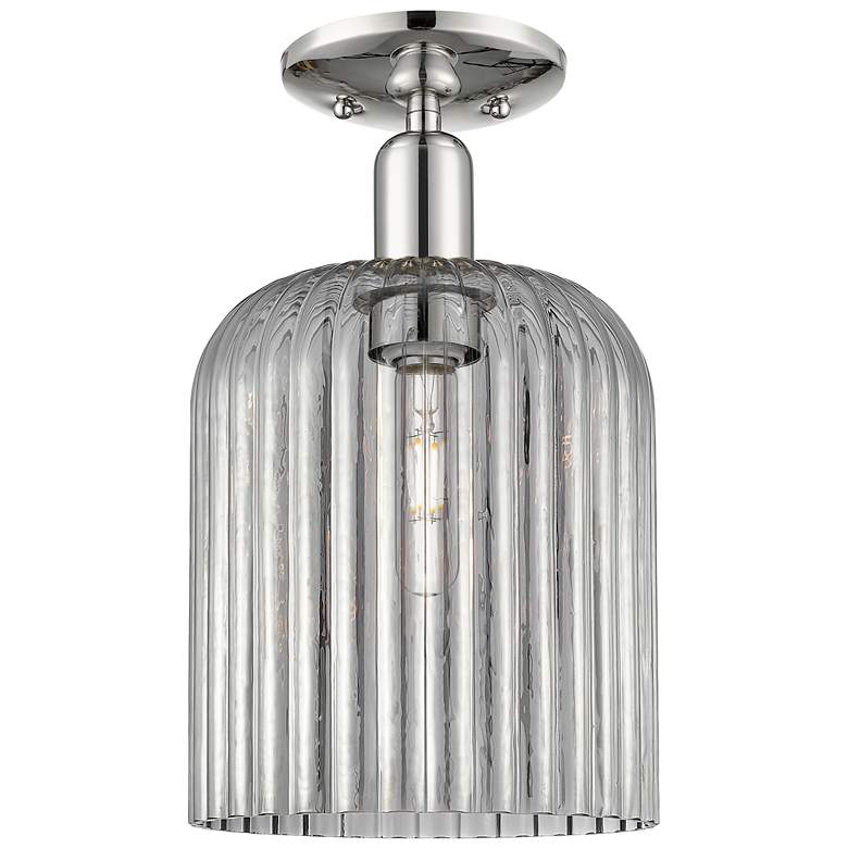 Image 1 Downtown Bridal Veil 8"W Nickel Semi Flush Mount w/ Smoke Swirl Shade