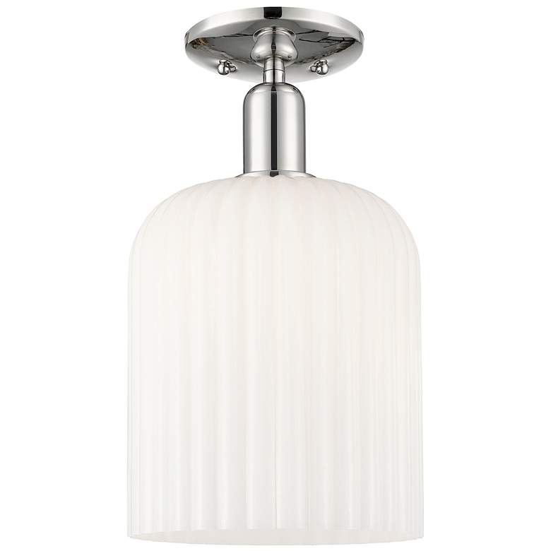Image 1 Downtown Bridal Veil 8"W Nickel Semi Flush Mount w/ White Swirl Shade