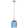 Downtown Bridal Veil 8"W Satin Nickel Mini Pendant w/ Blue Swirl Shade