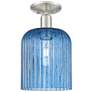 Downtown Bridal Veil 8"W Satin Nickel Semi-Flush w/ Blue Swirl Shade