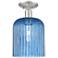 Downtown Bridal Veil 8"W Satin Nickel Semi-Flush w/ Blue Swirl Shade