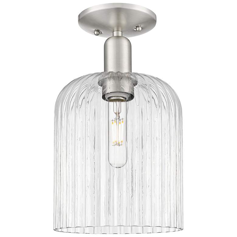 Image 1 Downtown Bridal Veil 8"W Satin Nickel Semi-Flush w/ Clear Swirl Shade
