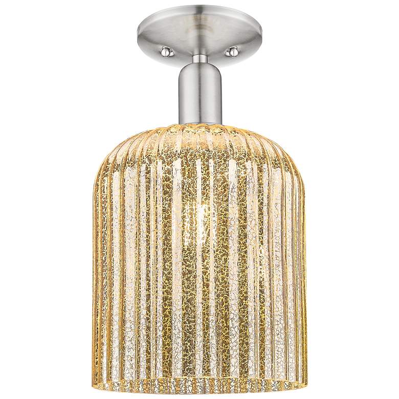 Image 1 Downtown Bridal Veil 8"W Satin Nickel Semi-Flush w/ Mercury Swirl Shade