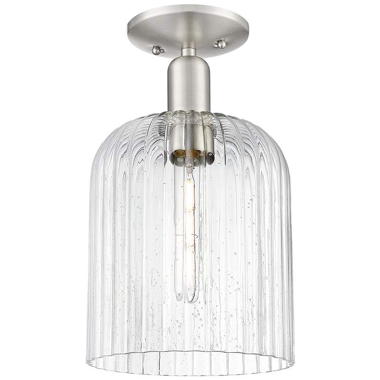 Image 1 Downtown Bridal Veil 8"W Satin Nickel Semi-Flush w/ Seedy Swirl Shade