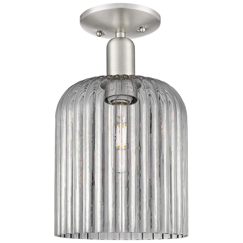 Image 1 Downtown Bridal Veil 8"W Satin Nickel Semi-Flush w/ Smoke Swirl Shade