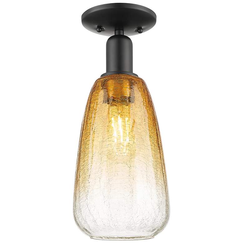 Image 1 Downtown Brookhaven Almond 6"W Black Semi Flush Mount w/ Amber Shade