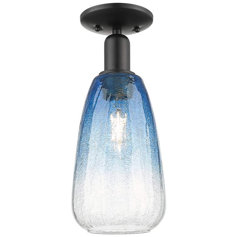 Image 1 Downtown Brookhaven Almond 6"W Black Semi-Flush w/ Sapphire Shade
