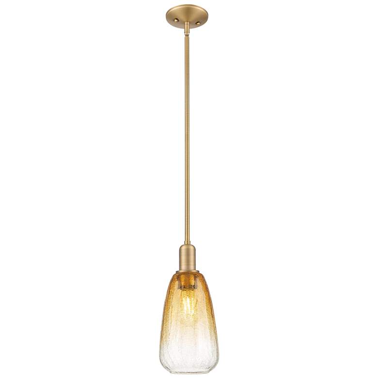 Image 1 Downtown Brookhaven Almond 6"W Brass Mini Pendant w/ Amber Shade