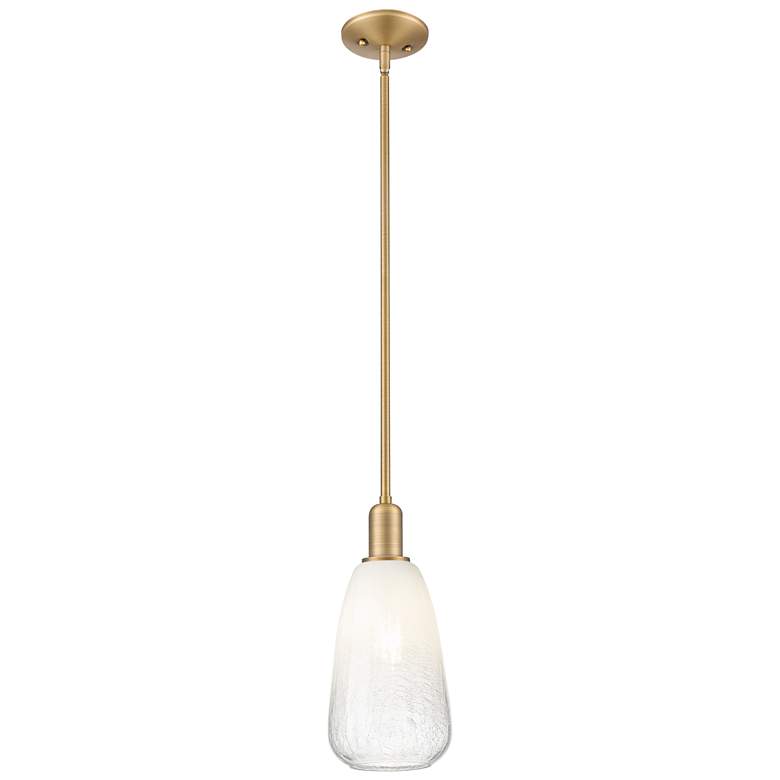 Image 1 Downtown Brookhaven Almond 6"W Brass Mini Pendant w/ Opal Shade