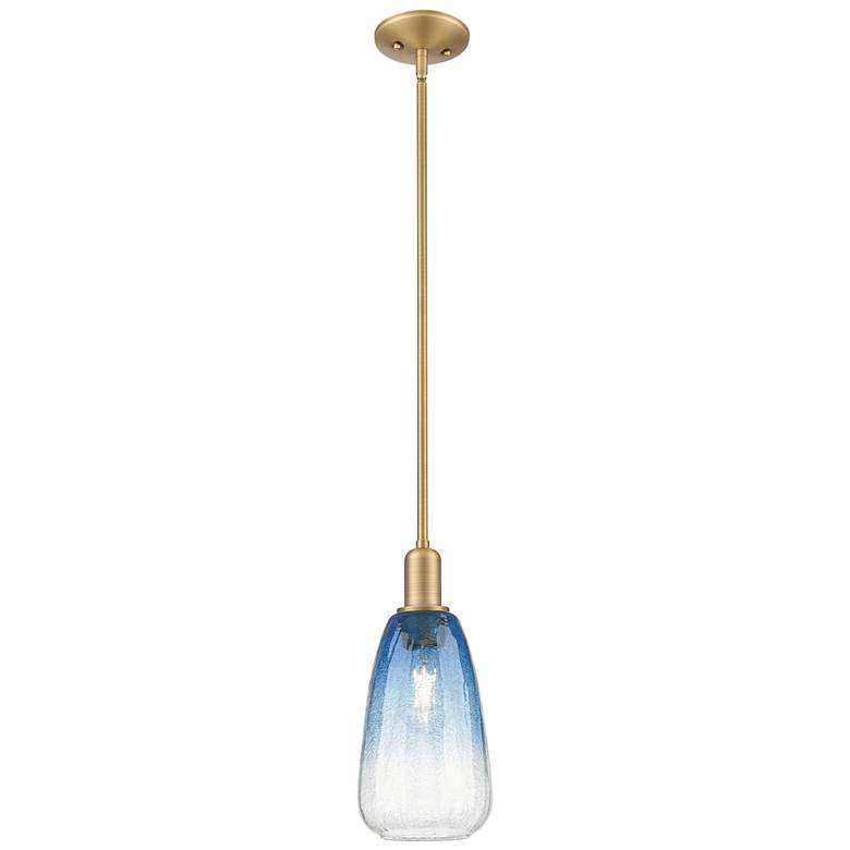 Image 1 Downtown Brookhaven Almond 6"W Brass Mini Pendant w/ Sapphire Shade