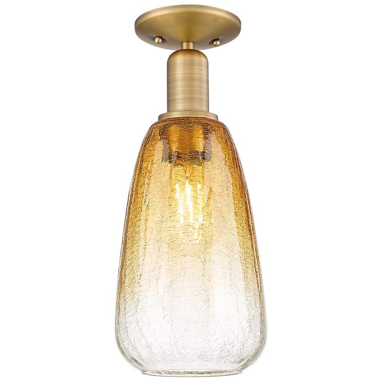 Image 1 Downtown Brookhaven Almond 6"W Brass Semi Flush Mount w/ Amber Shade