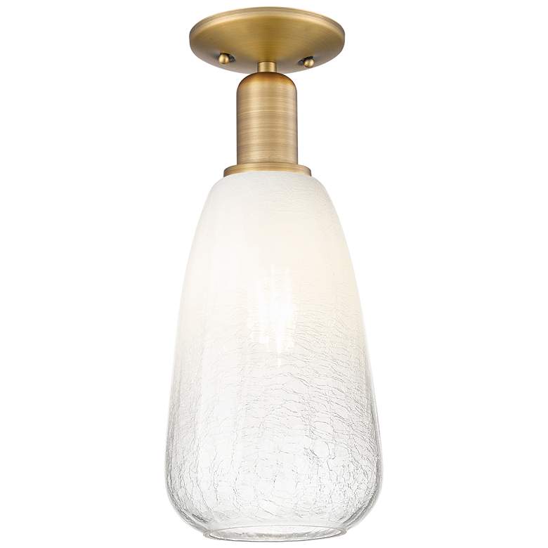 Image 1 Downtown Brookhaven Almond 6"W Brass Semi Flush Mount w/ Opal Shade