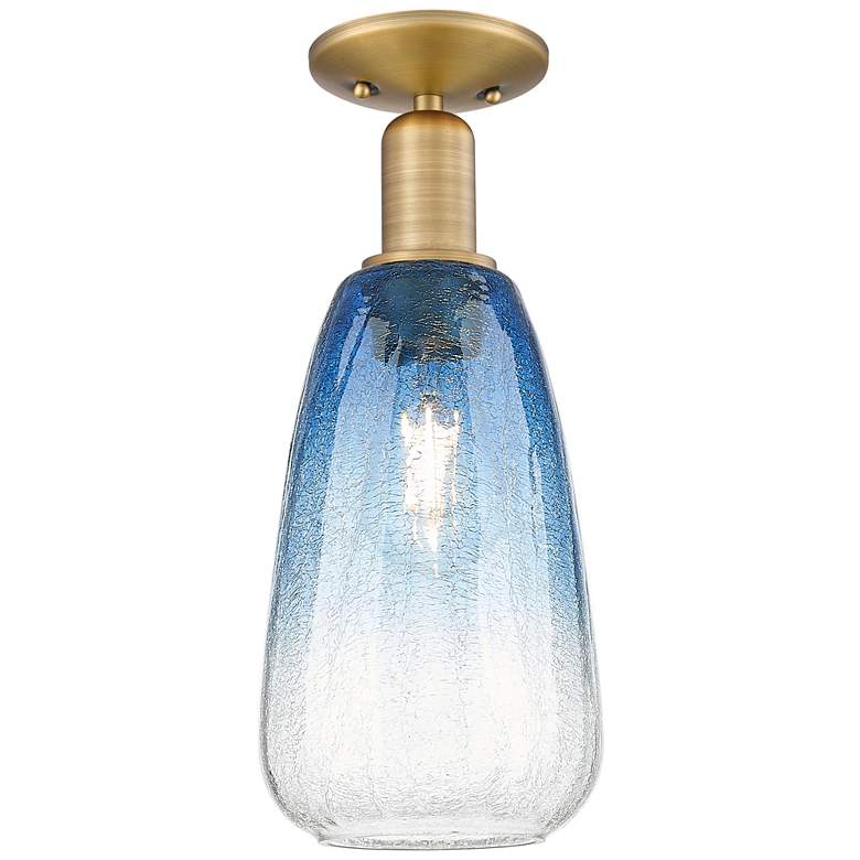 Image 1 Downtown Brookhaven Almond 6"W Brass Semi-Flush w/ Sapphire Shade