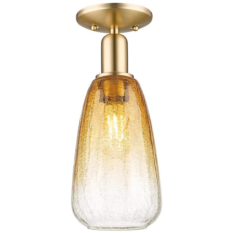 Image 1 Downtown Brookhaven Almond 6"W Bronze Semi Flush Mount w/ Amber Shade