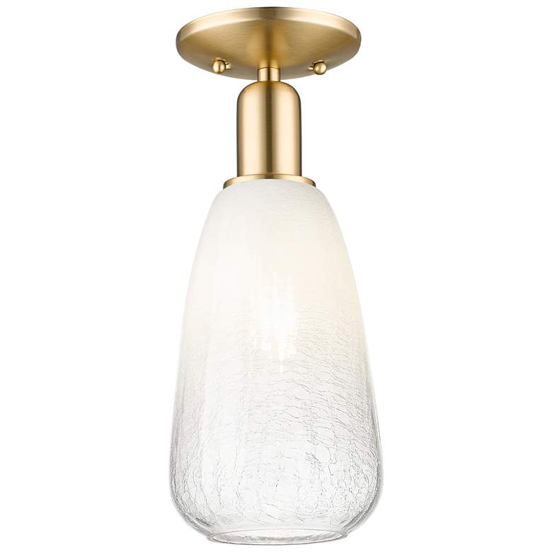 Image 1 Downtown Brookhaven Almond 6"W Bronze Semi Flush Mount w/ Opal Shade