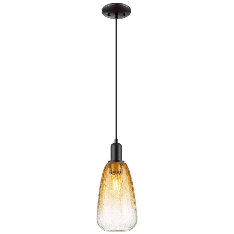 Image 1 Downtown Brookhaven Almond 6"W Cord Black Mini Pendant w/ Amber Shade