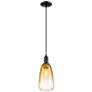 1_Downtown Brookhaven Almond 6"W Cord Black Mini Pendant w/ Amber Shade