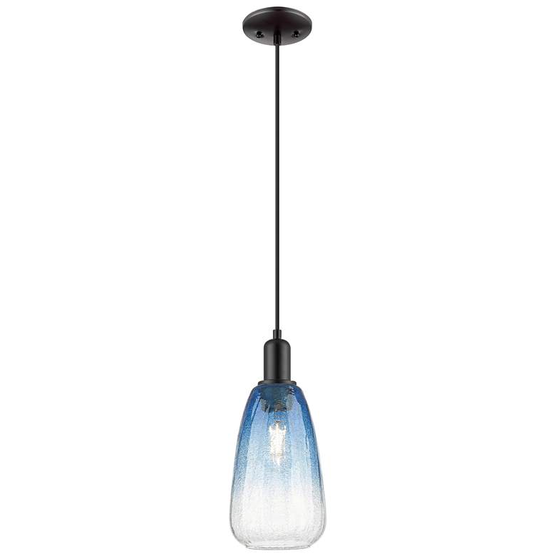 Image 1 Downtown Brookhaven Almond 6"W Cord Black Pendant w/ Sapphire Shade