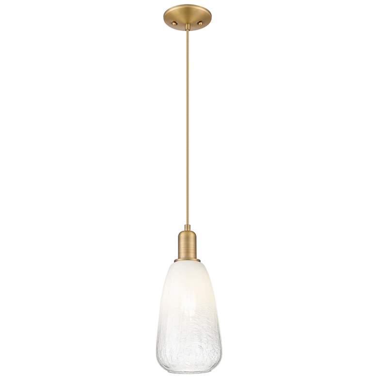 Image 1 Downtown Brookhaven Almond 6"W Cord Brass Mini Pendant w/ Opal Shade