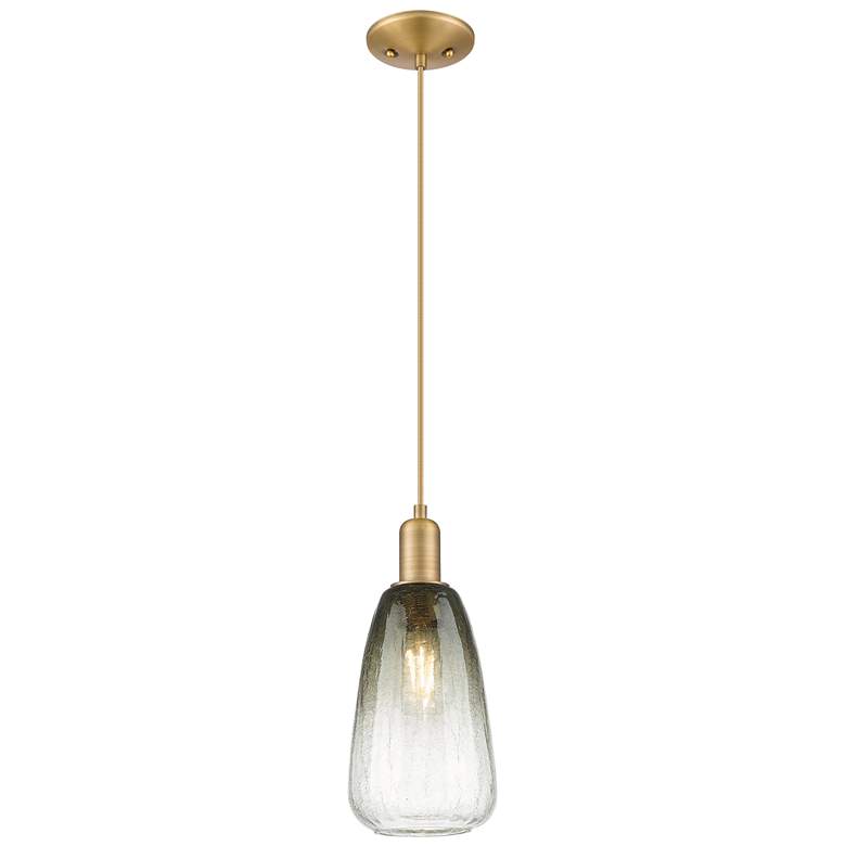 Image 1 Downtown Brookhaven Almond 6"W Cord Brass Mini Pendant w/ Slate Shade