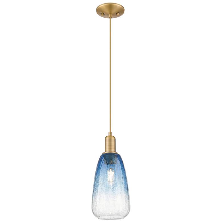 Image 1 Downtown Brookhaven Almond 6"W Cord Brass Pendant w/ Sapphire Shade
